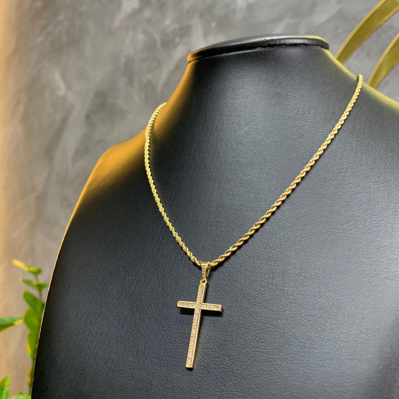 Colar Baiano 3mm +Cruz Cravejada