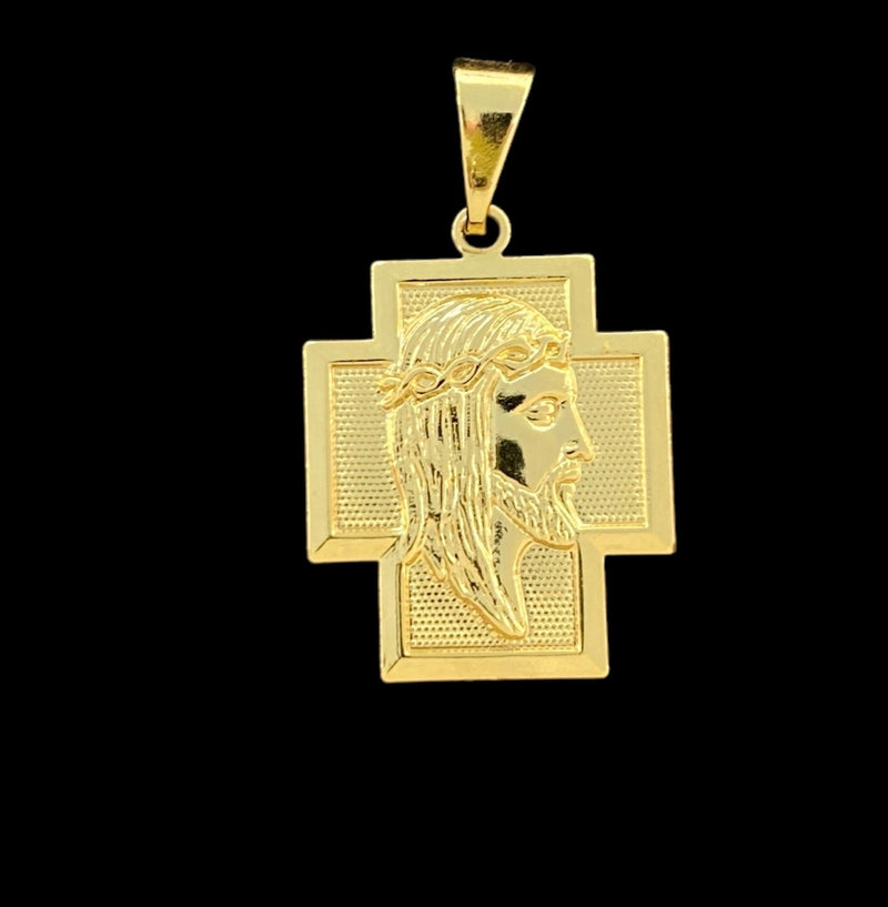Pingente Crucifixo Face de Cristo - 2,1cmX1,8cm - (Banho Ouro 24k)