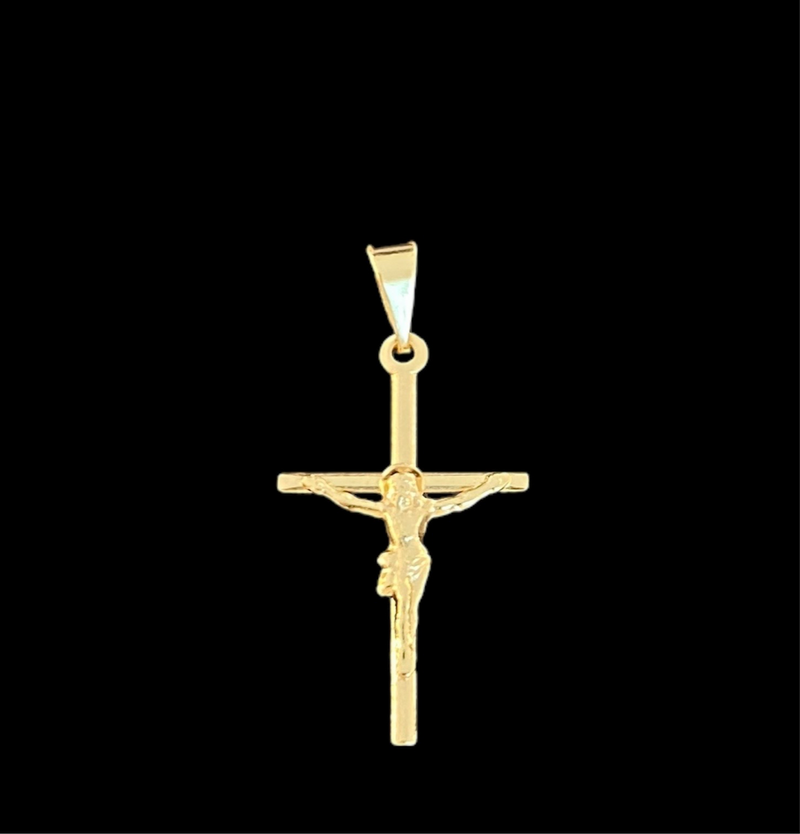 Pingente Cruz Palito com Cristo - 2,5cmX1,6cm - (Banho Ouro 24k)